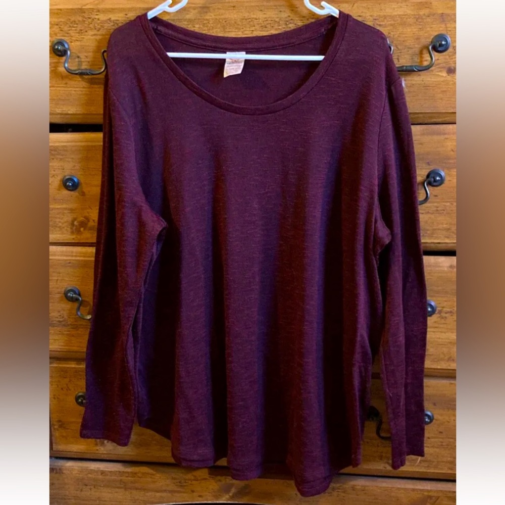 Faded Glory Long Sleeve Blouse Size 2XL Maroon & Black Blend